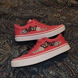 SOLD Vans Old Skool Pink Flower and Butterfly Embroidered BigGirl Size 4